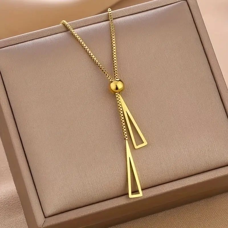 Women Gold Plated Geometric Tassel Pull-out Necklace