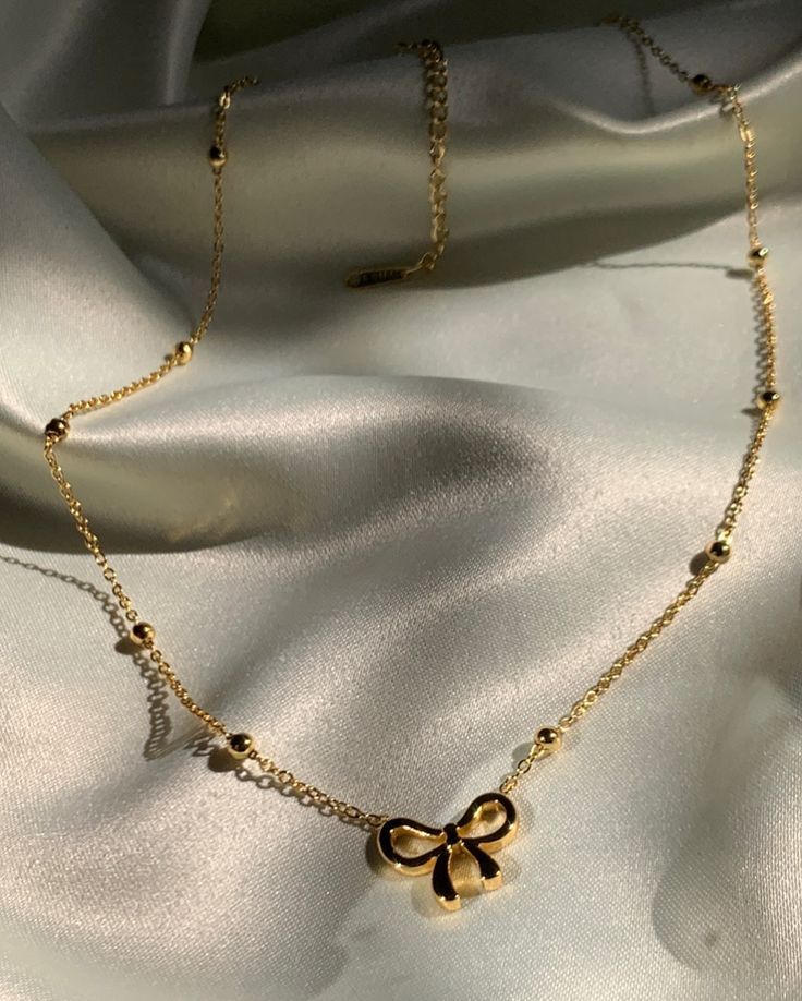 Golden Bow Charm Necklace – Delicate Chain | LitAuraa