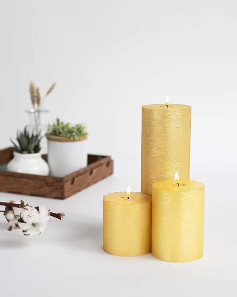 Diwali Gold Embossed Pillar Candle - Set of 3