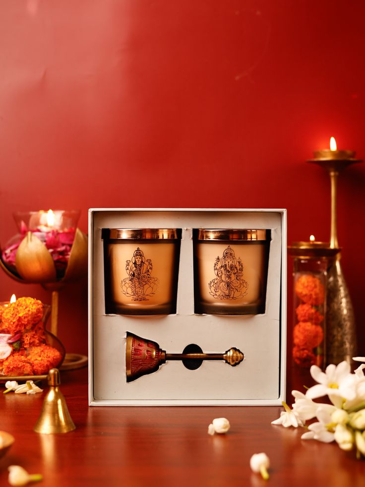 LitAuraa Lakshmi &amp; Ganesh Soy Wax Candle Gift Set with Brass Bell – Premium Scented Diwali Gift Box for Home Décor &amp; Pooja