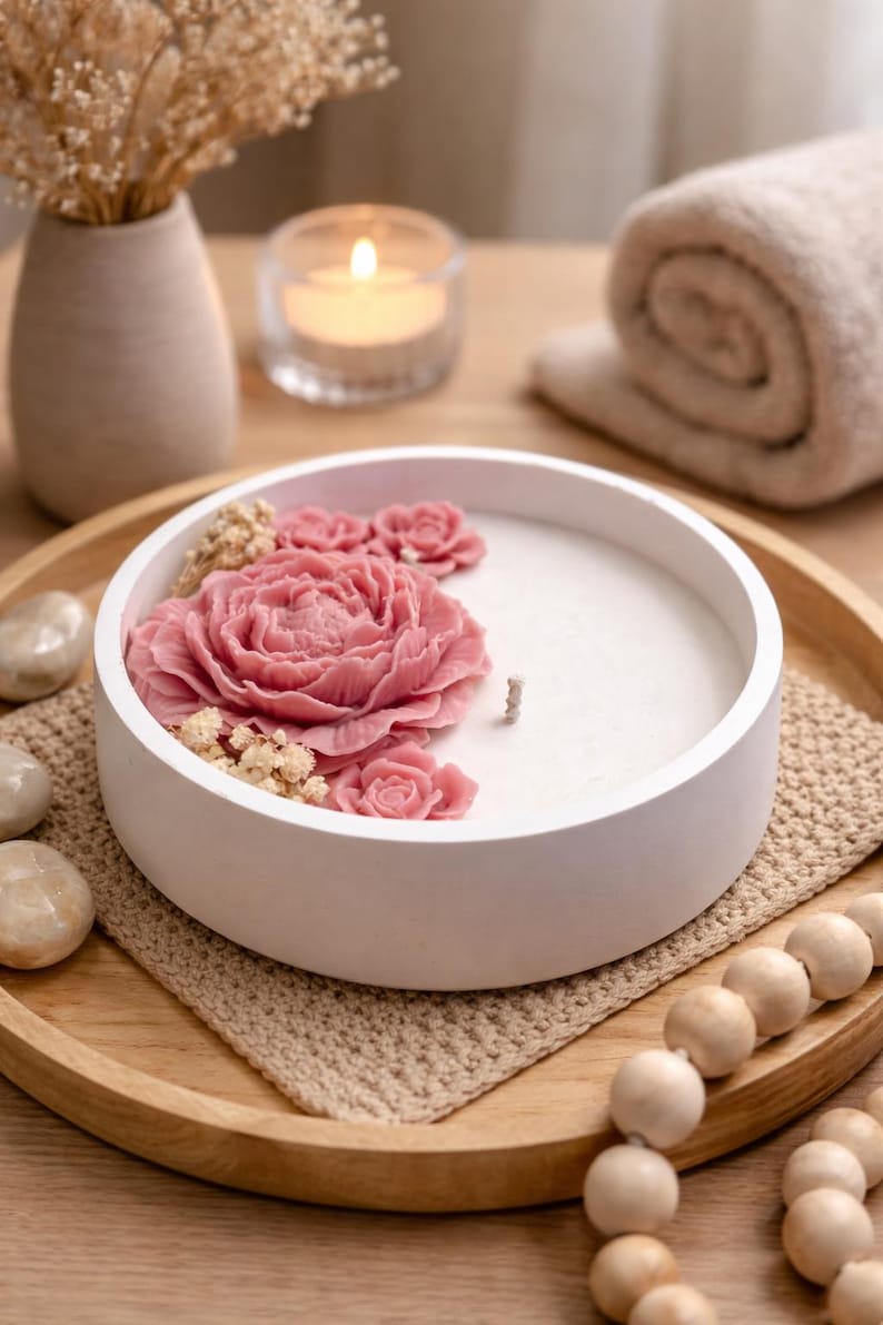 Bloom &amp;amp;amp; Glow — Floral Soy Candle in Reusable Jesmonite Bowl